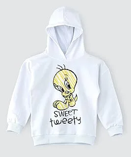 Looney Tunes Tweety Hooded Sweatshirt for Senior Girls - White, 9-10 Year