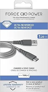 Force Power USB A to USB C Cable, 1.2M, Fast Charging Cable, Ultra-Reinforced, Unbreakable & Durable Braided Nylon, iPhone 15+ & Samsung Compatible, Black