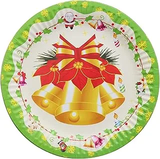 Christmas Golden Bells With Green Border Prints Disposable Paper Plate 10pc Set 9inch Size