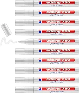 edding 750 paint marker - white - 10 pens - round tip 2-4 mm - paint marker for marking and labelling metal, glass, rocks or plastic - heat-resistant, permanent, smudge-proof and waterproof