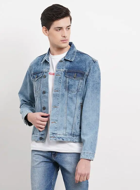 OFFROAD Collared Neck Long Sleeve Denim Jacket Indigo