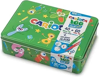 Carioca Felt Pen Box | أقلام تلوين برأس لباد قابلة للغسل وأقلام تحديد برأس رفيع وأقلام تحديد برأس سميك مع كتب تلوين للأطفال ، 100 قطعة