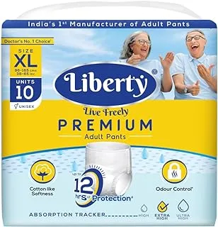 Liberty Premium Adult Diaper Pants, Extra Large (XL) 10 Count, Waist Size (96-165cm | 38-65 inches), Unisex, Leak Proof, Extra Elastics, High Absorbency, 12 Hrs protection, Pack of 1