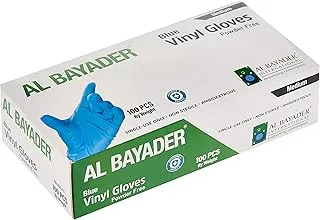 Al Bayader Vinyl Powder Free Disposable Gloves For Medical Examination, Powder Free, Blue color - Medium (Pack Of 100)