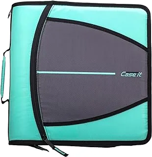 Case-it The Mighty Zip Tab Zipper Binder - 3 Inch O-Rings - 5 Pocket Expanding File Folder - 600 Sheet Capacity - Spearmint D-146