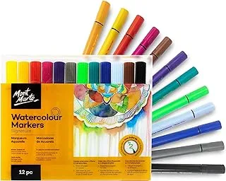 Mont Marte Watercolour Marker Set - 12 Markers with 4 mm Tip - Water Mixable Paint - Ideal for Painting, Drawing, Hand Lettering, Calligraphy