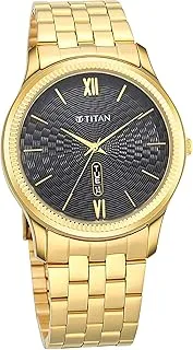 Titan Men Metal Analog Black Dial Watch-1824Ym01/Nr1824Ym01, Band Color-Gold