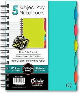 iScholar 5 Subject Poly Cover Double Wire Notebook, 8.35 x 15.24 cm, Cover Color May Vary (58615)160 Sheets, Assorted