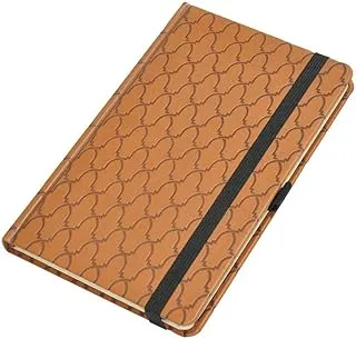 FIS 96 Sheets Italian PU Cover Ivory Paper Single Ruled Notebook with Elastic Band and Pen Holder, 13 cm x 21 cm Size, Brown