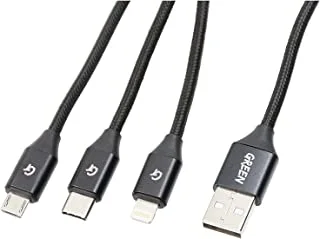 Green Lion Braided 3 in 1 Fast Charging Cable 1.2M 2A - Black