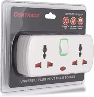 OSHTRACO 2 Way Universal plug Input Multi Socket outlet, with 2x 2pin outlet, and master switch