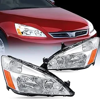 Nilight Headlight Assembly for 2003 2004 2005 2006 2007 Accord Replacement Headlamp Chrome Housing Amber Reflector, 2 Years Warranty