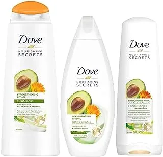 Dove Strengthening Ritual Avocado Shampoo 400ml + and Calendula Extract Conditioner 350ml Body Wash 250ml