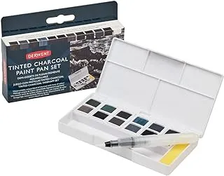 Derwent Tinted Charcoal Paint Pan Set, 12 Paints, Professional Quality, Water Soluble, Blendable, Portable, Includes Palettes, Mini Waterbrush & Cleaning Sponge, 2305872