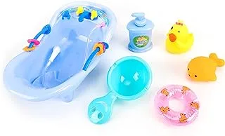 MOON MNNHTMT25 Bath Buddies for Toddlers – 6-Pcs Pretend-Play Sea Life Toys w/ Mini Duck, Fish, Bathtub – Soft Kids Toys for Bathing Doll & Imaginative Play – Girl and Boy Baby Pool Accessories- Blue