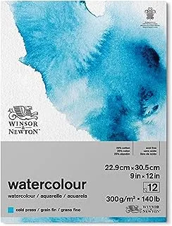 Winsor & Newton Watercolour Pad, Mixture of 25% cotton and cellulose fibres, Natural White, 22,9 x 30,5cm-12 Sheets, 300g/m²