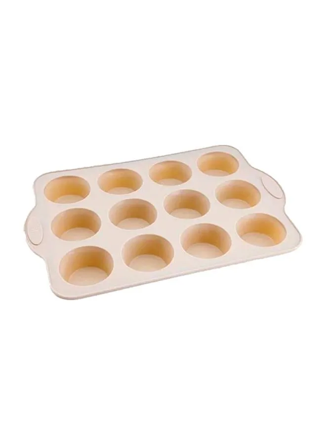 Royalford Silicone 12 Cup Muffin Pan With Steel Frame Beige 34X22centimeter