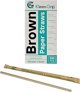 Kleen Grip Straight Paper Straws Brown 197mm*6mm 250Pcs