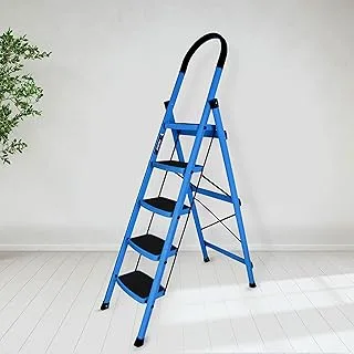 Plantex Premium Steel Foldable Step Ladder for Home - Wide Anti Skid Step Ladder (Blue & Black)