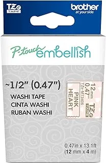 Brother P-touch Embellish Gold Print on Pink Hearts Washi Tape TZeMT3406 - ~½” Wide x 13.1’ Long for use with P-touch Embellish Ribbon & Tape Printer