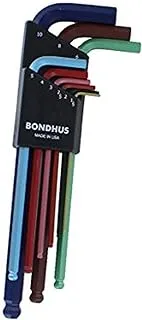 Bondhus 69499 Ball End L-Wrench Set w/ColorGuard Finish, 9 Piece