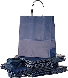 SNH Packing Kraft Paper Party Bag with Twisted Handle 50-Pieces, 24 cm x 28 cm x 12 cm Size, Dark Blue