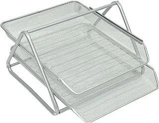 FIS FSOT101SL Wire Mesh Office Trays for A4 Documents 2-Pieces Set, Silver