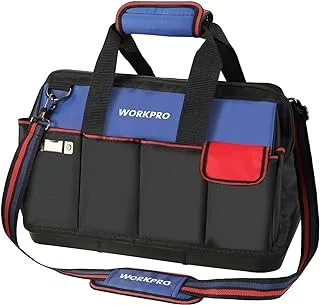 WORKPRO Tool Bag, 18 Inch Tool Bag with Waterproof Molded Base, Open Top Tool Organizer Bag with 20 Pockets, Adjustable Shoulder Strap