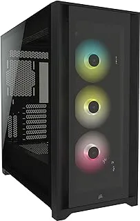 جراب ذكي من Corsair iCUE 5000X CC-9011212-WW RGB من الزجاج المقوى Mid-Tower ATX PC - أسود