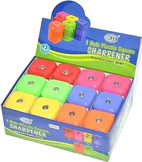 FIS FSSP1601 1-Hole Square Shape Plastic Sharpener 12-Pack, Assorted Colors