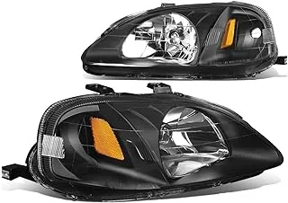 DNA MOTORING HL-OH-HC99-BK-AM Black Amber Headlights Replacement For 99-00 Civic