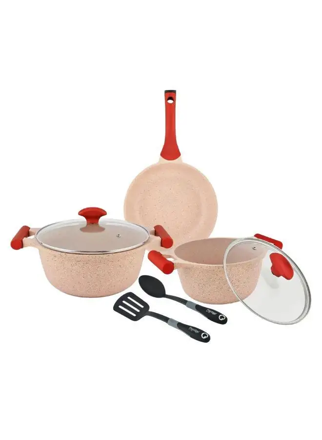 Prestige 7-Piece Granite Non-Stick Aluminium Essentials Cookware Set Pink/Black/Brown