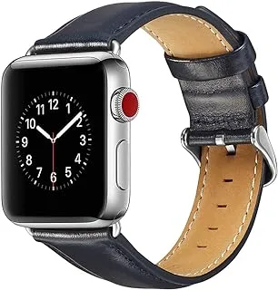 Genuine leather Kidwala Apple watch band for 42mm 44mm, Top grain genuine Leather watchband for Apple watch series iWatch Strap SE Series 7 6 5 4 3 2 1 men blue