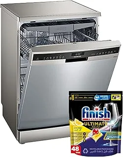 Siemens Dishwasher 8 Prg, Inox German - Hc Iq500 with Finish Powerball Ultimate All in One Dishwasher Tablets, Lemon Sparkle, 48 Tabs