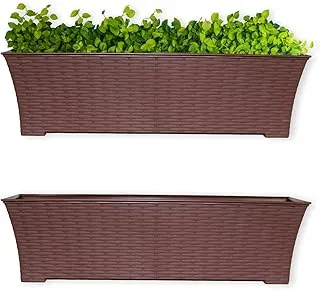 Elly Décor Set of 2 24x8 Rectangular Modern, Resistant and Self Watering Planter with Rattan-Like Finish, 24