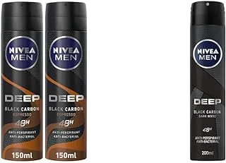 Nivea Men Deep Black Carbon Espresso, Antiperspirant For Men, Antibacterial, Spray 150ML, Pack Of 2 & Nivea Men Deodorant Deep Spray 200ml