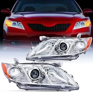 Nilight Headlight Assembly Compatible with 2007 2008 2009 Toyota Camry Headlamps Replacement Chrome Housing Amber Reflector Driver and Passenger Side, 2 Years Warranty