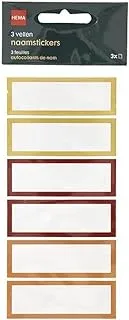 Hema Name Stickers 3 Sheets, 15.5 cm x 7.5 cm Size, Brown/Gold/Red