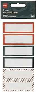 Hema Name Stickers 3 Sheets, 15.5 cm x 7.5 cm Size, Red/Striped/Green