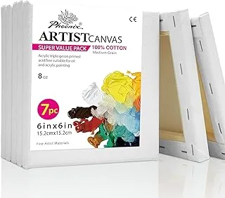 bpa White Blank Cotton Stretched Canvas Artist Painting - 6x6 Inch / 7 Pack 5/8 Profile Triple Primed for Oil & Acrylic Paints