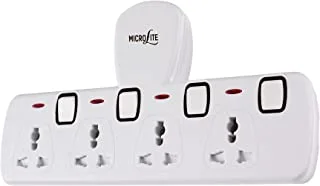 Microlite ESMA Approved Multi Plug Power Extension T Socket Adapter, Full Copper, Fused, FR Body 4 Way Universal Wall Electrical Extender Outlet Sockets with Individual Switches & Neon for Home Office