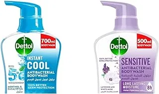 Dettol Cool Shower Gel and Body Wash Liquid, 700ml $$ Sensitive Shower Gel and Body Wash For Effective Germ Protection & Personal Hygiene (Protects Against 100 Illness Causing Germs), 500Ml