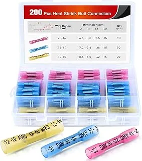 Nilight 200PCS Heat Shrink Butt Connectors – Waterproof Wire - Automotive Marine Grade Electrical Terminals Crimp Splice Terminal Kit,2 years Warranty