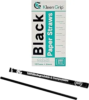 Kleen Grip Straight Paper Straws ,Black ,197mm*6mm,250Pcs,76266