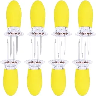 Showay Hysagtek 8 Pcs Corn On The Cob Holders BBQ Kebab Grill Food Prongs Skewers Holder Grips Forks with Silicone Handle for Birthday Party, Stainless Steel, Yellow