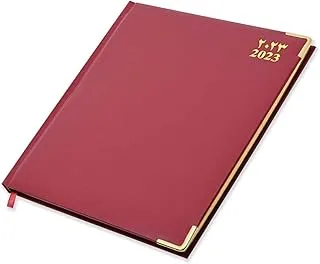 FIS Golden Executive Diary 2023 عربي / إنجليزي / فرنسي (أسبوع واحد في لمحة) فينيل ، غلاف مارون - FSDI32AEG23MR