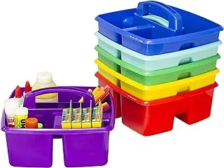 Storex 3-Compartment Small Caddy – Multipurpose Classroom Organizer with Handle, Assorted STEAM Colors, 6-Pack (00940A06C)