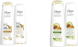 Dove Repairing Ritual Shampoo جوز الهند ، 400 مل + بلسم دوف ، 320 مل $$ شامبو ومكيفات مغذية يقوي ويقلل من تساقط الشعر ، مع مستخلصات طبيعية من زيت الأفوكادو.