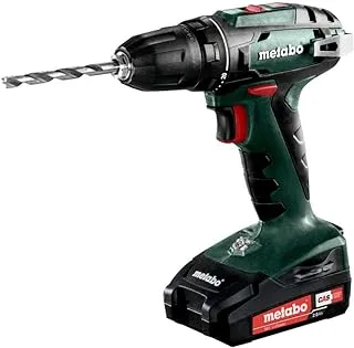 Metabo 161877 602207560 مثقاب لاسلكي BS 18 18V 2X 2Ah بطاريات Li-Ion تتضمن شاحن في حالة أقصى عزم دوران 24Nm (ناعم) / 48Nm (صلب) قطر الحفر: 10mm (فولاذي) خشب ناعم)