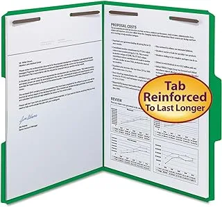 Smead Fastener File Folder, 2 Fasteners, Reinforced 1/3-Cut Tab, Letter Size, Green, 50 per Box (12140)